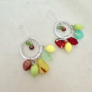 Fruit Hoop Earrings With Cloisonné